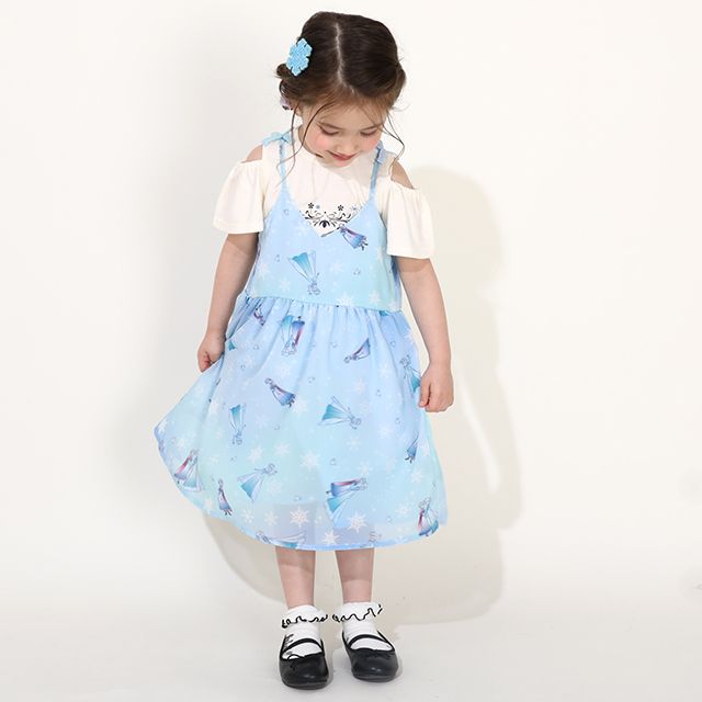 【ベビードール】アナ エルサ プリンセス / フリル&times;キャミソールワンピースセット 0265K / ベビーサイズ キッズ ワンピース スカート 半袖 肩出し ドレス セットアイテム 仮装 コスチューム コスプレ
