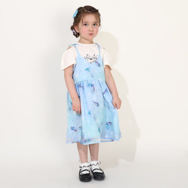 【ベビードール】アナ エルサ プリンセス / フリル&times;キャミソールワンピースセット 0265K / ベビーサイズ キッズ ワンピース スカート 半袖 肩出し ドレス セットアイテム 仮装 コスチューム コスプレ