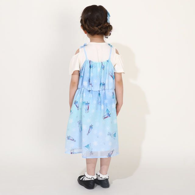 【ベビードール】アナ エルサ プリンセス / フリル&times;キャミソールワンピースセット 0265K / ベビーサイズ キッズ ワンピース スカート 半袖 肩出し ドレス セットアイテム 仮装 コスチューム コスプレ