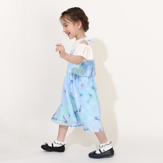 【ベビードール】アナ エルサ プリンセス / フリル&times;キャミソールワンピースセット 0265K / ベビーサイズ キッズ ワンピース スカート 半袖 肩出し ドレス セットアイテム 仮装 コスチューム コスプレ