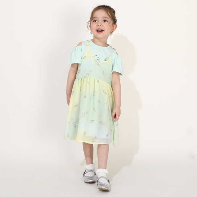 【ベビードール】ティンカーベル プリンセス / フリル&times;キャミソールワンピースセット 0265K / ベビーサイズ キッズ ワンピース スカート 半袖 肩出し ドレス セットアイテム 仮装 コスチューム コスプレ