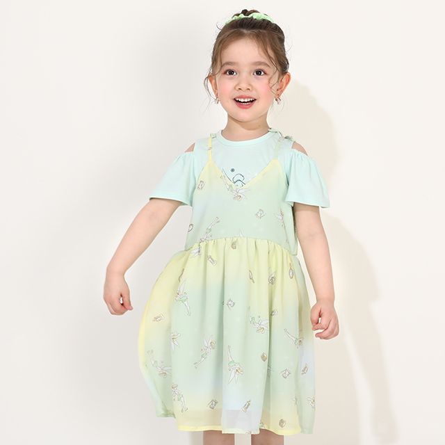 【ベビードール】ティンカーベル プリンセス / フリル&times;キャミソールワンピースセット 0265K / ベビーサイズ キッズ ワンピース スカート 半袖 肩出し ドレス セットアイテム 仮装 コスチューム コスプレ