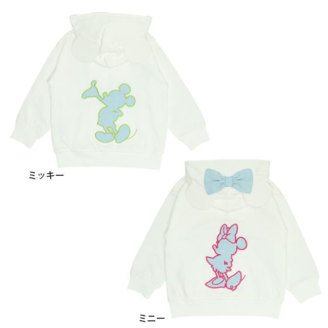【ベビードール】ミッキー デニムパッチジップパーカー 0289K / ベビーサイズ キッズ トップス 長袖 羽織 軽アウター スウェット 天竺素材 耳付き フードあり