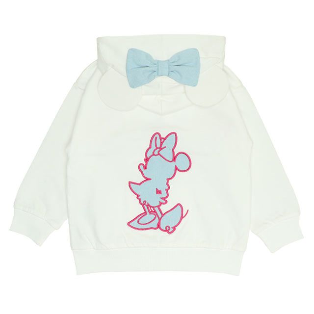 【ベビードール】ミニー デニムパッチジップパーカー 0289K / ベビーサイズ キッズ トップス 長袖 羽織 軽アウター スウェット 天竺素材 耳付き フードあり