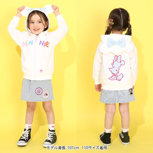 【ベビードール】ミニー デニムパッチジップパーカー 0289K / ベビーサイズ キッズ トップス 長袖 羽織 軽アウター スウェット 天竺素材 耳付き フードあり