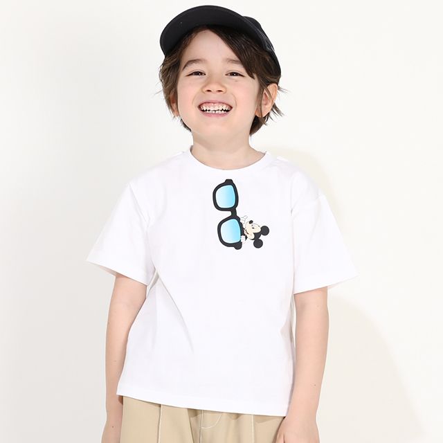 【ベビードール】ミッキー 親子お揃い サングラスTシャツ 0290K / ベビーサイズ キッズ リンクコーデ ペアルック 親子コーデ トップス 半袖 ワイドシルエット 天竺素材