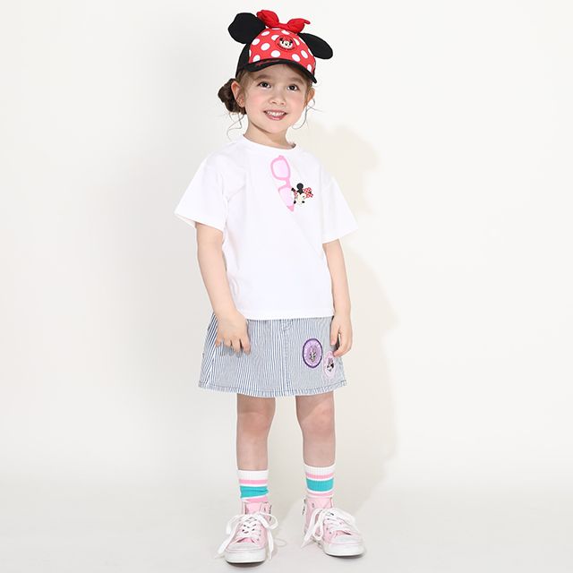 【ベビードール】ミニー 親子お揃い サングラスTシャツ 0290K / ベビーサイズ キッズ リンクコーデ ペアルック 親子コーデ トップス 半袖 ワイドシルエット 天竺素材