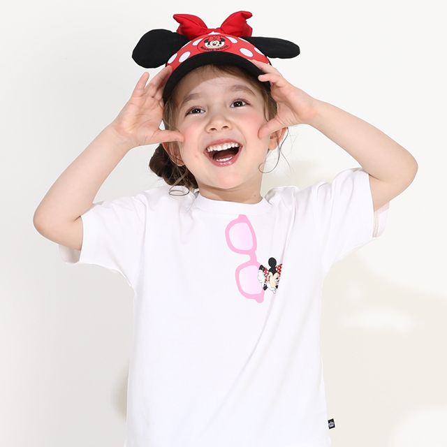 【ベビードール】ミニー 親子お揃い サングラスTシャツ 0290K / ベビーサイズ キッズ リンクコーデ ペアルック 親子コーデ トップス 半袖 ワイドシルエット 天竺素材