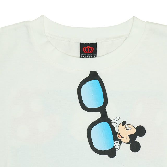【ベビードール】ミッキー 親子お揃い サングラスTシャツ 0290A / 大人 ユニセックス 男女兼用 リンクコーデ ペアルック 親子コーデ トップス 半袖 ワイドシルエット 天竺素材