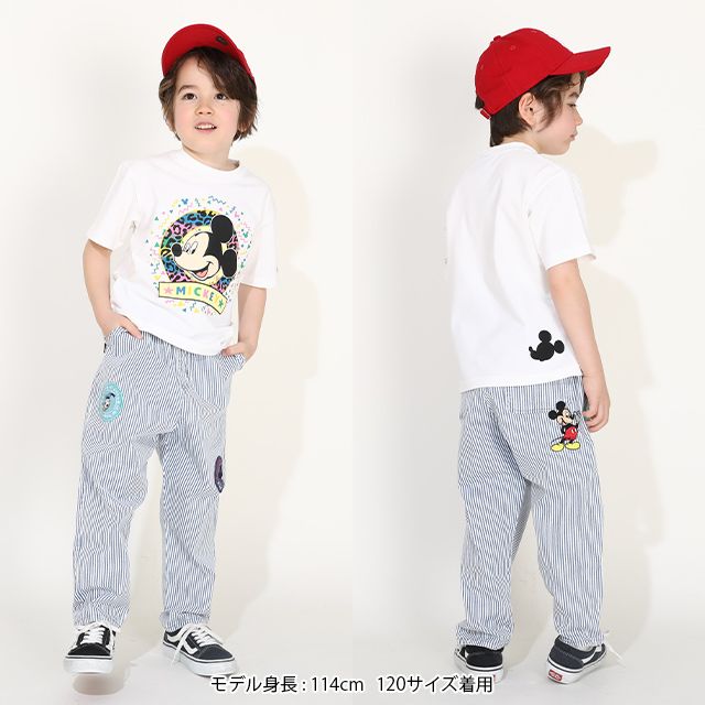 【ベビードール】ミッキー 親子お揃い カラフルBIGフェイスTシャツ 0291K / ベビーサイズ キッズ リンクコーデ ペアルック 親子コーデ トップス 半袖 クルーネック カットソー ワイドシルエット 天竺素材