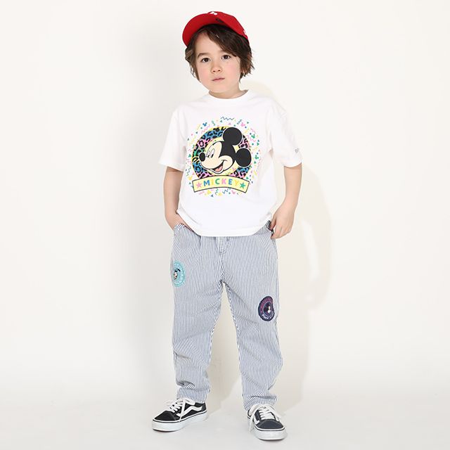 【ベビードール】ミッキー 親子お揃い カラフルBIGフェイスTシャツ 0291K / ベビーサイズ キッズ リンクコーデ ペアルック 親子コーデ トップス 半袖 クルーネック カットソー ワイドシルエット 天竺素材