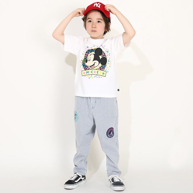 【ベビードール】ミッキー 親子お揃い カラフルBIGフェイスTシャツ 0291K / ベビーサイズ キッズ リンクコーデ ペアルック 親子コーデ トップス 半袖 クルーネック カットソー ワイドシルエット 天竺素材