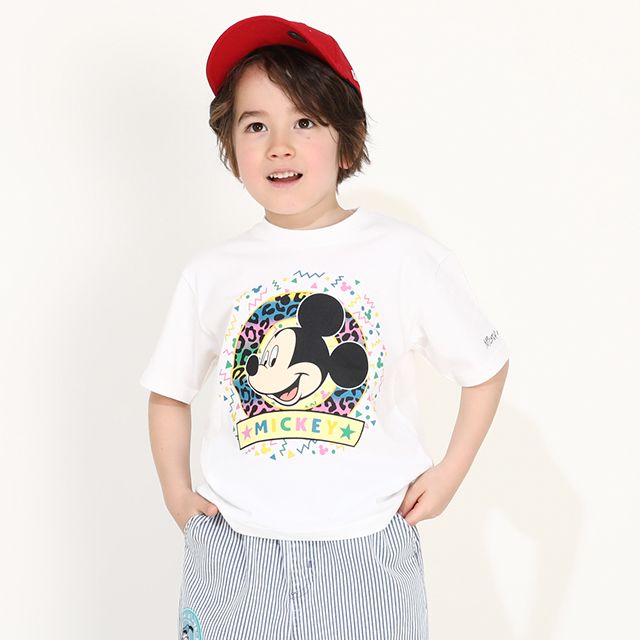 【ベビードール】ミッキー 親子お揃い カラフルBIGフェイスTシャツ 0291K / ベビーサイズ キッズ リンクコーデ ペアルック 親子コーデ トップス 半袖 クルーネック カットソー ワイドシルエット 天竺素材