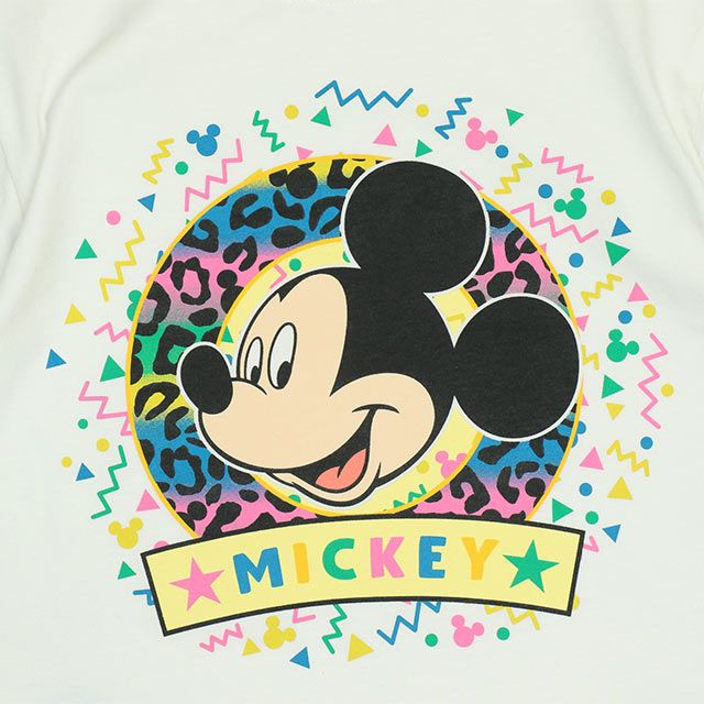 【ベビードール】ミッキー 親子お揃い カラフルBIGフェイスTシャツ 0291K / ベビーサイズ キッズ リンクコーデ ペアルック 親子コーデ トップス 半袖 クルーネック カットソー ワイドシルエット 天竺素材