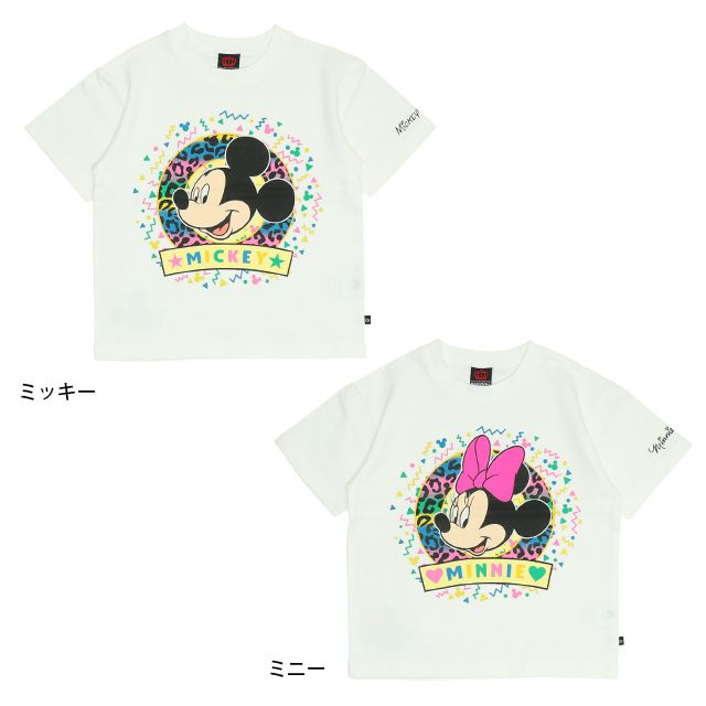 【ベビードール】ミニー 親子お揃い カラフルBIGフェイスTシャツ 0291K / ベビーサイズ キッズ リンクコーデ ペアルック 親子コーデ トップス 半袖 クルーネック カットソー ワイドシルエット 天竺素材