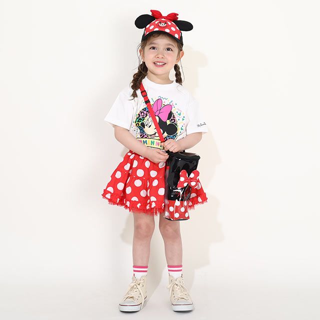 【ベビードール】ミニー 親子お揃い カラフルBIGフェイスTシャツ 0291K / ベビーサイズ キッズ リンクコーデ ペアルック 親子コーデ トップス 半袖 クルーネック カットソー ワイドシルエット 天竺素材