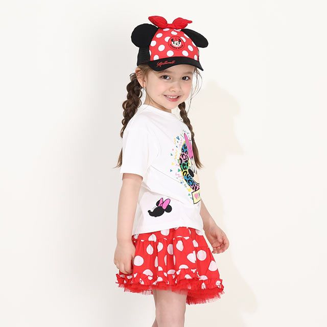 【ベビードール】ミニー 親子お揃い カラフルBIGフェイスTシャツ 0291K / ベビーサイズ キッズ リンクコーデ ペアルック 親子コーデ トップス 半袖 クルーネック カットソー ワイドシルエット 天竺素材