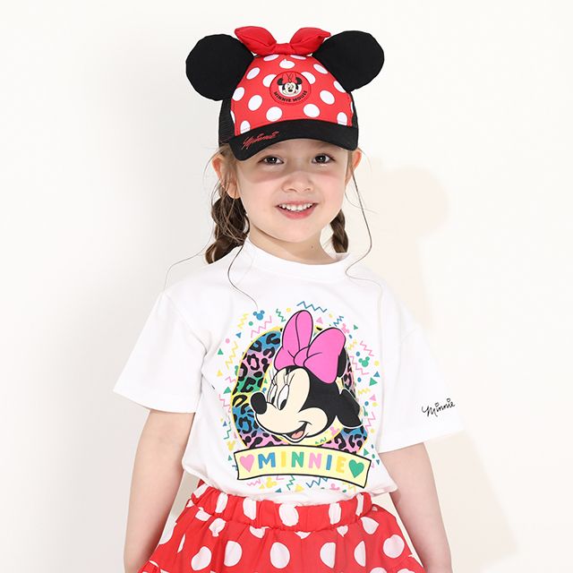 【ベビードール】ミニー 親子お揃い カラフルBIGフェイスTシャツ 0291K / ベビーサイズ キッズ リンクコーデ ペアルック 親子コーデ トップス 半袖 クルーネック カットソー ワイドシルエット 天竺素材