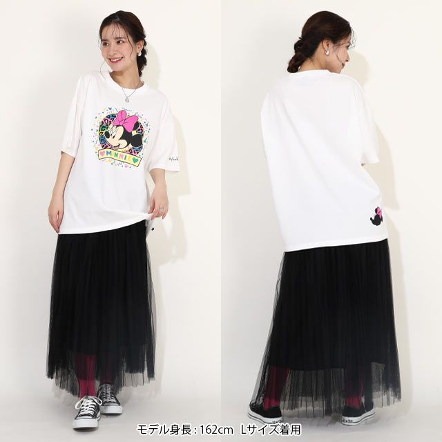 【ベビードール】ミニー 親子お揃い カラフルBIGフェイスTシャツ 0291A / 大人 ユニセックス 男女兼用 リンクコーデ ペアルック 親子コーデ トップス 半袖 クルーネック カットソー ワイドシルエット 天竺素材