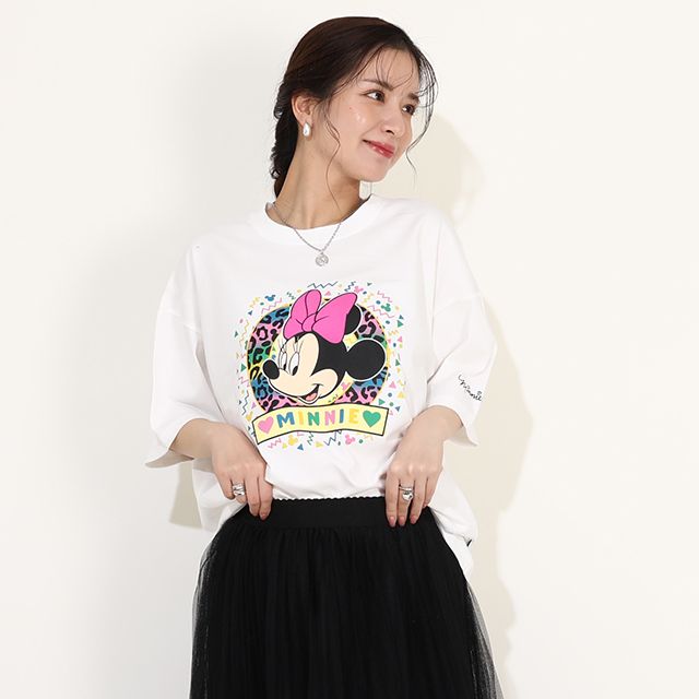 【ベビードール】ミニー 親子お揃い カラフルBIGフェイスTシャツ 0291A / 大人 ユニセックス 男女兼用 リンクコーデ ペアルック 親子コーデ トップス 半袖 クルーネック カットソー ワイドシルエット 天竺素材