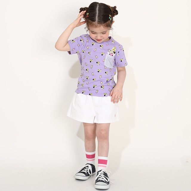 【ベビードール】ミニー デイジー キャラクター総柄ポケットTシャツ 0292K / ベビーサイズ キッズ トップス 半袖 クルーネック カットソー 天竺素材