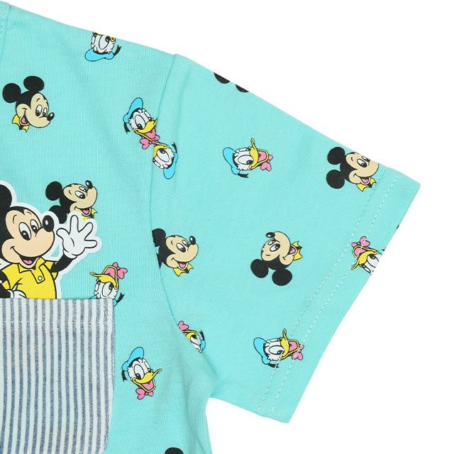 【ベビードール】ミッキー ドナルド キャラクター総柄ポケットTシャツ 0292K / ベビーサイズ キッズ トップス 半袖 クルーネック カットソー 天竺素材