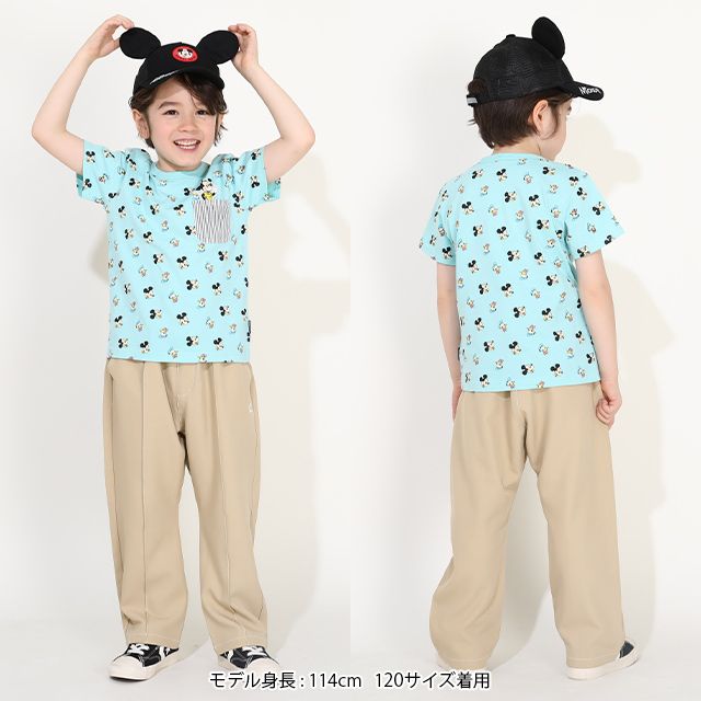 【ベビードール】ミッキー ドナルド キャラクター総柄ポケットTシャツ 0292K / ベビーサイズ キッズ トップス 半袖 クルーネック カットソー 天竺素材