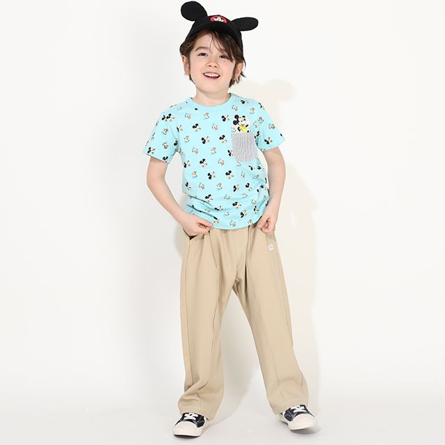 【ベビードール】ミッキー ドナルド キャラクター総柄ポケットTシャツ 0292K / ベビーサイズ キッズ トップス 半袖 クルーネック カットソー 天竺素材