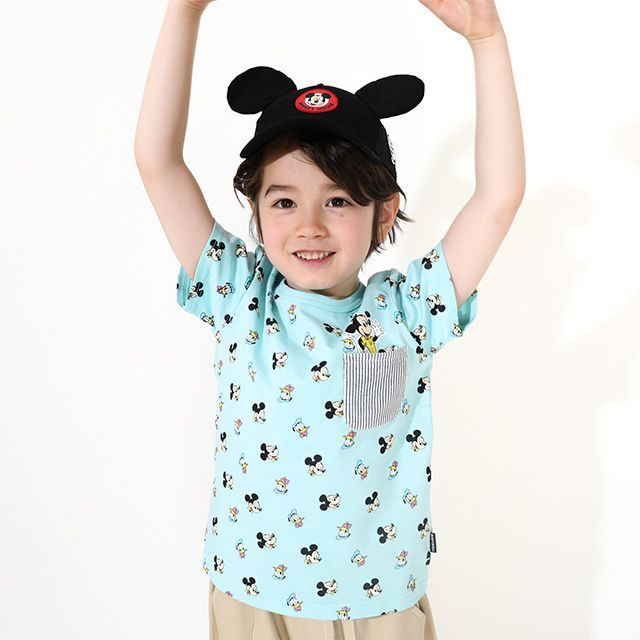 【ベビードール】ミッキー ドナルド キャラクター総柄ポケットTシャツ 0292K / ベビーサイズ キッズ トップス 半袖 クルーネック カットソー 天竺素材