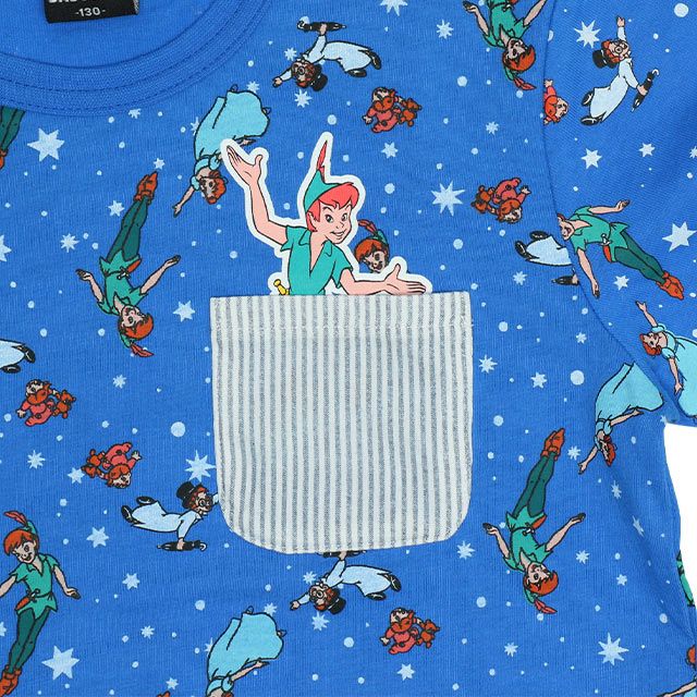 【ベビードール】ピーターパン キャラクター総柄ポケットTシャツ 0292K / ベビーサイズ キッズ トップス 半袖 クルーネック カットソー 天竺素材