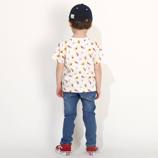 【ベビードール】プー キャラクター総柄ポケットTシャツ 0292K / ベビーサイズ キッズ トップス 半袖 クルーネック カットソー 天竺素材