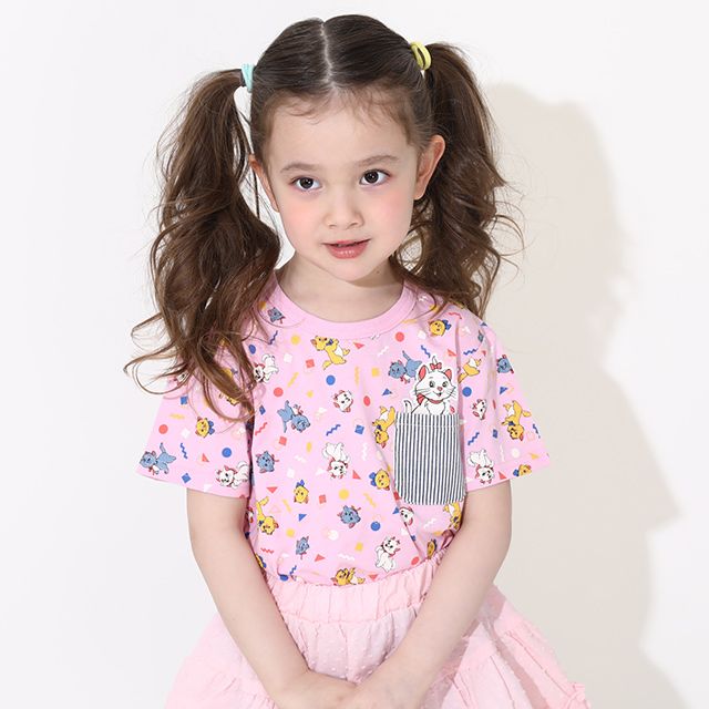 【ベビードール】マリー キャラクター総柄ポケットTシャツ 0292K / ベビーサイズ キッズ トップス 半袖 クルーネック カットソー 天竺素材