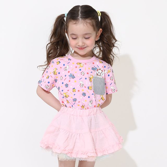 【ベビードール】マリー キャラクター総柄ポケットTシャツ 0292K / ベビーサイズ キッズ トップス 半袖 クルーネック カットソー 天竺素材