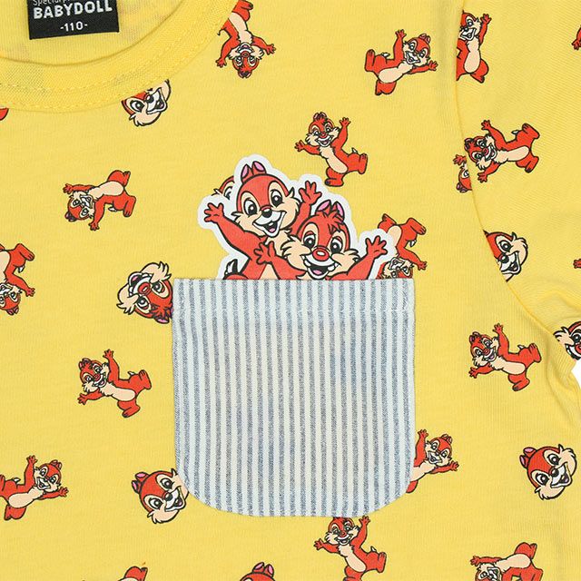 【ベビードール】チップ デール キャラクター総柄ポケットTシャツ 0292K / ベビーサイズ キッズ トップス 半袖 クルーネック カットソー 天竺素材