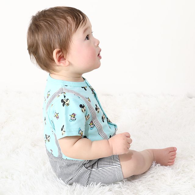 【ベビードール】ミッキー ドナルド スタイ付サロペットロンパース 0293B / ベビー服 つなぎ 半袖 ボディ肌着  スタイセット 2点セット 出産祝い 贈り物 プレゼント