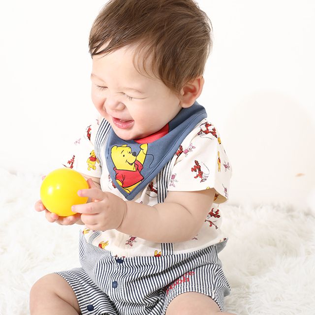 【ベビードール】プー スタイ付サロペットロンパース 0293B / ベビー服 つなぎ 半袖 ボディ肌着  スタイセット 2点セット 出産祝い 贈り物 プレゼント