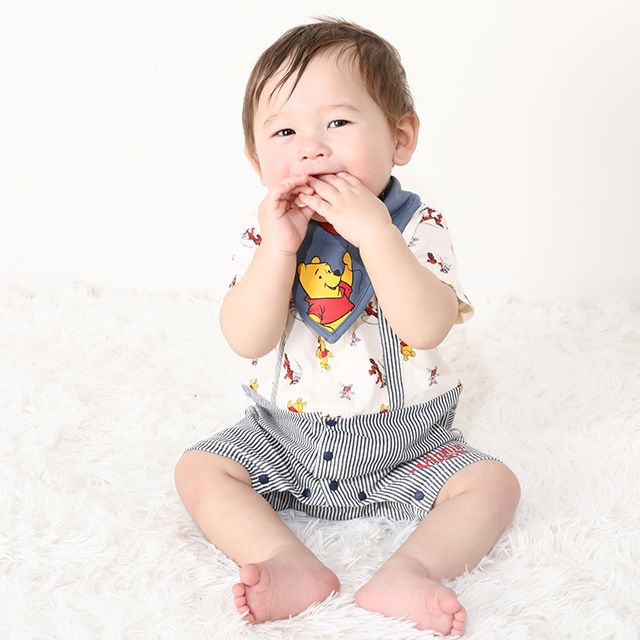 【ベビードール】プー スタイ付サロペットロンパース 0293B / ベビー服 つなぎ 半袖 ボディ肌着  スタイセット 2点セット 出産祝い 贈り物 プレゼント