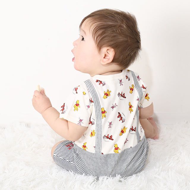 【ベビードール】プー スタイ付サロペットロンパース 0293B / ベビー服 つなぎ 半袖 ボディ肌着  スタイセット 2点セット 出産祝い 贈り物 プレゼント