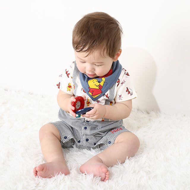 【ベビードール】プー スタイ付サロペットロンパース 0293B / ベビー服 つなぎ 半袖 ボディ肌着  スタイセット 2点セット 出産祝い 贈り物 プレゼント