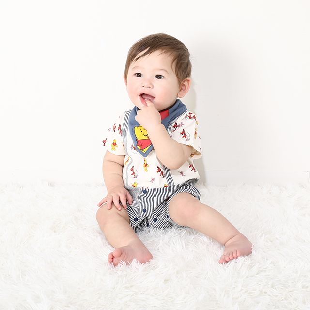 【ベビードール】プー スタイ付サロペットロンパース 0293B / ベビー服 つなぎ 半袖 ボディ肌着  スタイセット 2点セット 出産祝い 贈り物 プレゼント