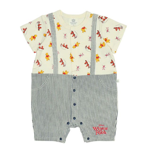 【ベビードール】プー スタイ付サロペットロンパース 0293B / ベビー服 つなぎ 半袖 ボディ肌着  スタイセット 2点セット 出産祝い 贈り物 プレゼント