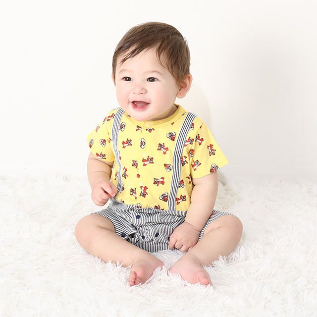 【ベビードール】チップ デール スタイ付サロペットロンパース 0293B / ベビー服 つなぎ 半袖 ボディ肌着  スタイセット 2点セット 出産祝い 贈り物 プレゼント