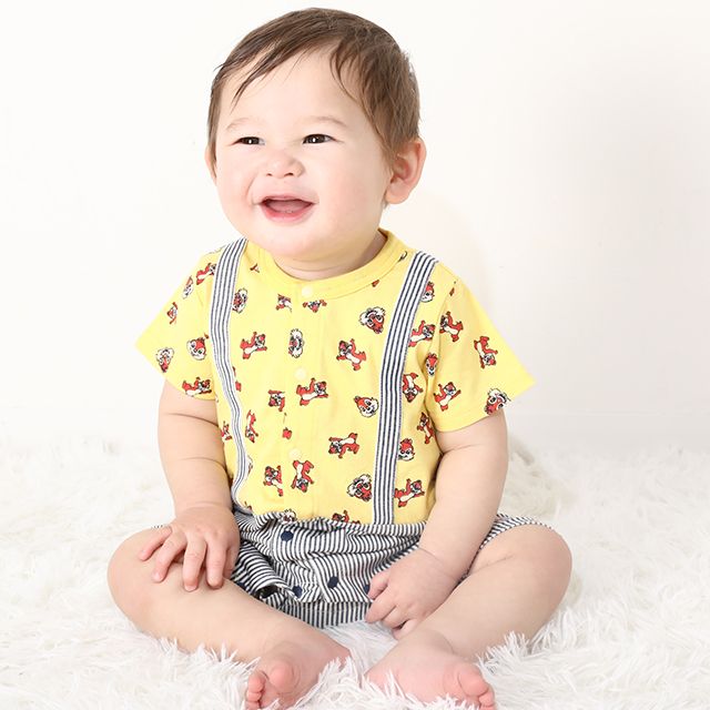 【ベビードール】チップ デール スタイ付サロペットロンパース 0293B / ベビー服 つなぎ 半袖 ボディ肌着  スタイセット 2点セット 出産祝い 贈り物 プレゼント