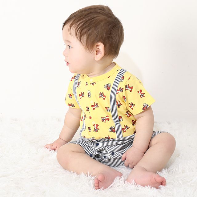 【ベビードール】チップ デール スタイ付サロペットロンパース 0293B / ベビー服 つなぎ 半袖 ボディ肌着  スタイセット 2点セット 出産祝い 贈り物 プレゼント