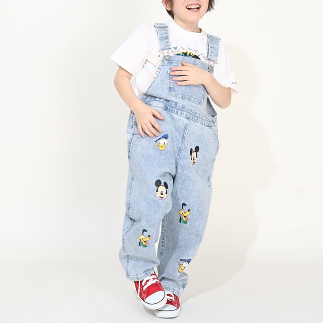 【ベビードール】ミッキー ドナルド ランダムキャラクターデニムサロペット 0294K / ベビーサイズ キッズ 袖なし つなぎ オーバーオール ショルダーベルト長さ調整可