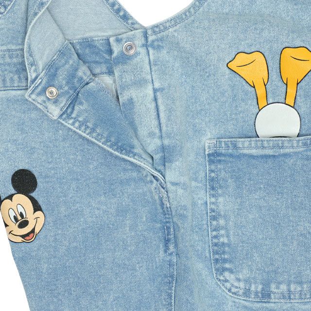 【ベビードール】ミッキー ドナルド ランダムキャラクターデニムサロペット 0294K / ベビーサイズ キッズ 袖なし つなぎ オーバーオール ショルダーベルト長さ調整可