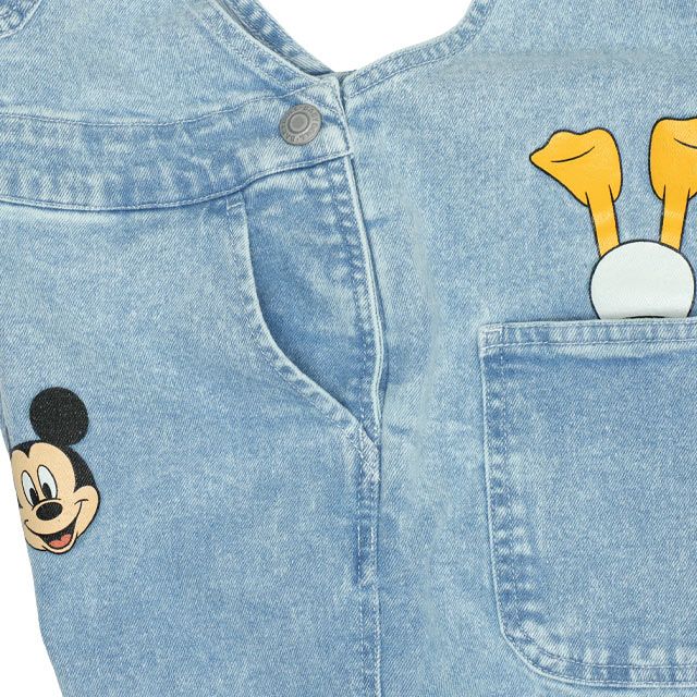 【ベビードール】ミッキー ドナルド ランダムキャラクターデニムサロペット 0294K / ベビーサイズ キッズ 袖なし つなぎ オーバーオール ショルダーベルト長さ調整可