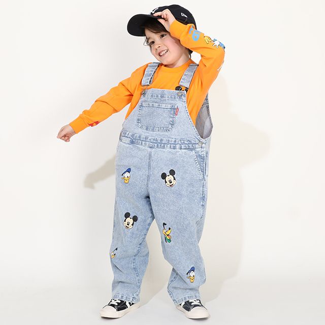 【ベビードール】ミッキー ドナルド ランダムキャラクターデニムサロペット 0294K / ベビーサイズ キッズ 袖なし つなぎ オーバーオール ショルダーベルト長さ調整可