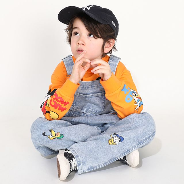 【ベビードール】ミッキー ドナルド ランダムキャラクターデニムサロペット 0294K / ベビーサイズ キッズ 袖なし つなぎ オーバーオール ショルダーベルト長さ調整可