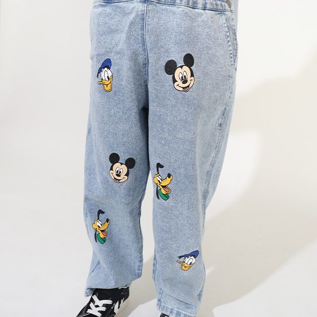 【ベビードール】ミッキー ドナルド ランダムキャラクターデニムサロペット 0294K / ベビーサイズ キッズ 袖なし つなぎ オーバーオール ショルダーベルト長さ調整可